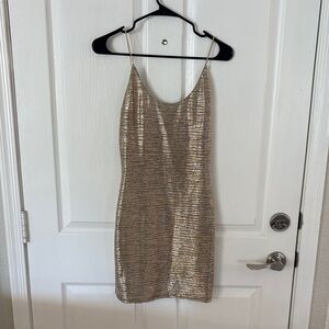 Alice + Olivia Shimmering Gold Mini Dress
